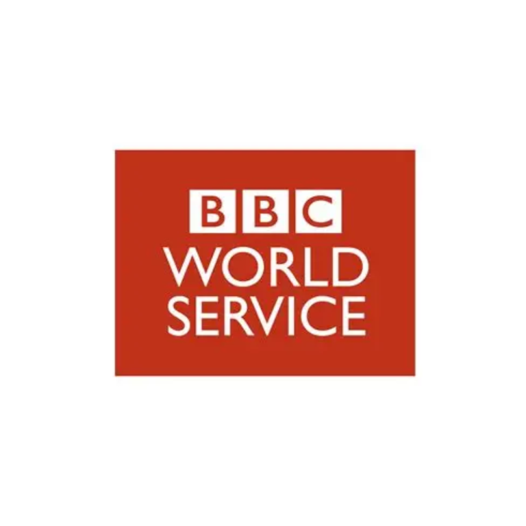 BBC World Service BBC World Service logo on a red background.