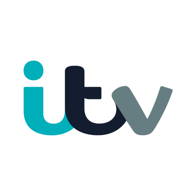 ITV ITV logo featuring stylised text with turquoise, black, and grey colours.