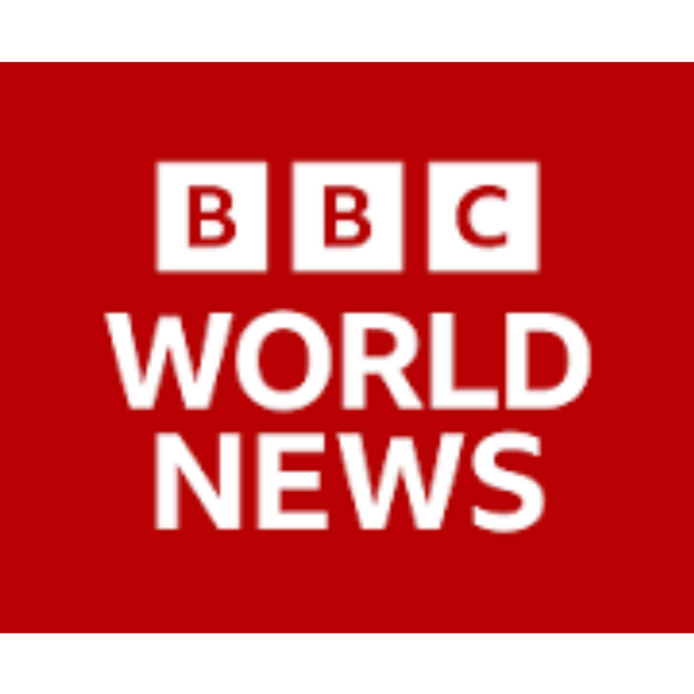 BBC World News BBC World News logo with "BBC" in white and "WORLD NEWS" in bold white on a red background.